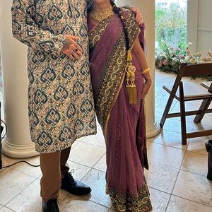 Pre-stitched saree and blouse with beaded detail and petticoat